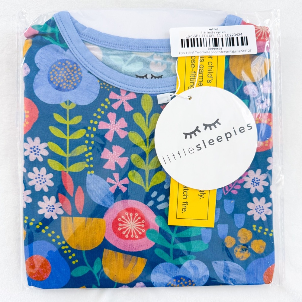 Little Sleepies Folk Floral Two-Piece Short Sleeve Pajama Set 2T NWT NIB